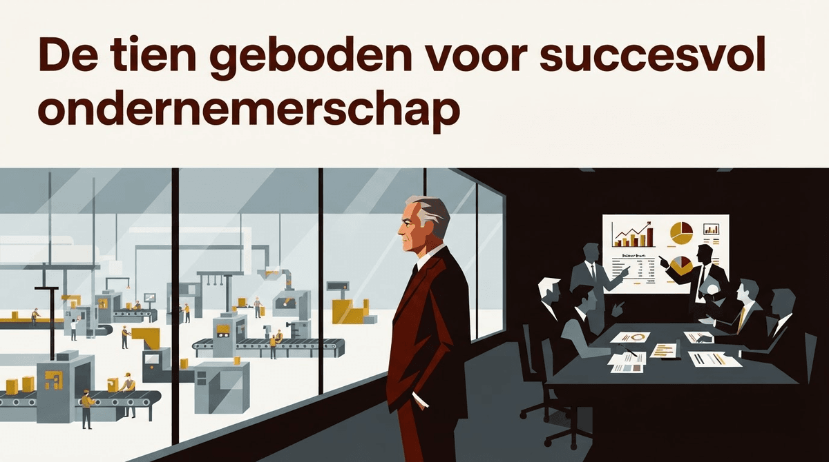 An illustration showing a businessman looking through a glass wall at a factory floor, while a team of professionals holds a meeting in a boardroom on the other side.